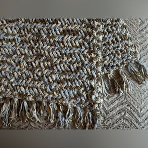 Handmade crochet baby blanket (blue/brown/white zigzag)